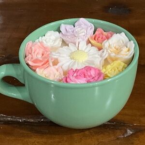 Custom Candle 3 wick Long Burn Lemon Scent Soy with Floral Reusable Ceramic Mug